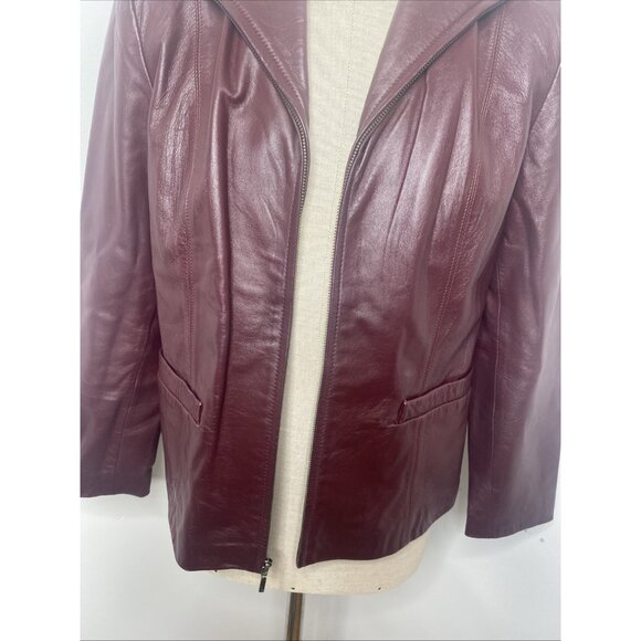 JLC New York Women Leather Coat Size L Buttery Soft Jacket Burgandy Maroon - Picture 3 of 10